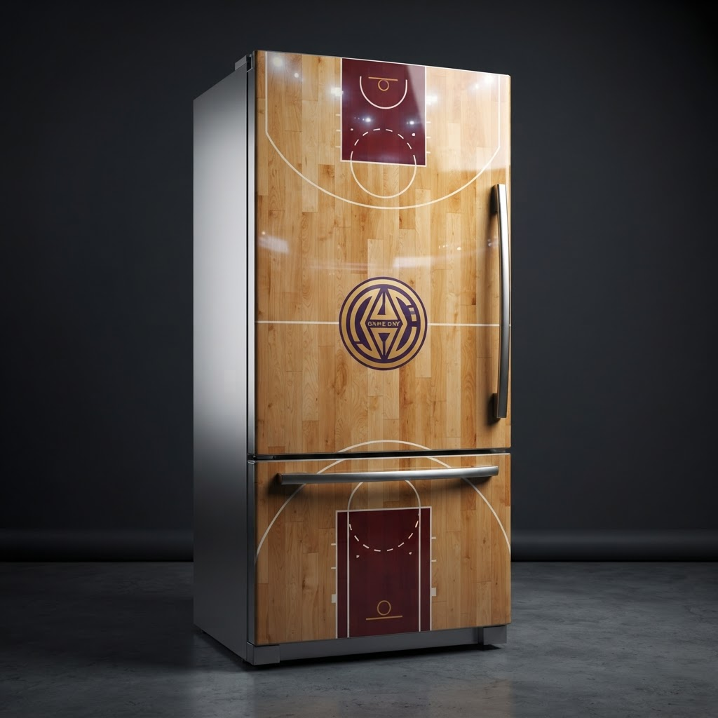 Refrigerator wrapped as the hardwood